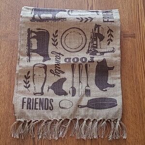 TAG Rustic Farmhouse Burlap Jute Table Runner with Fringe